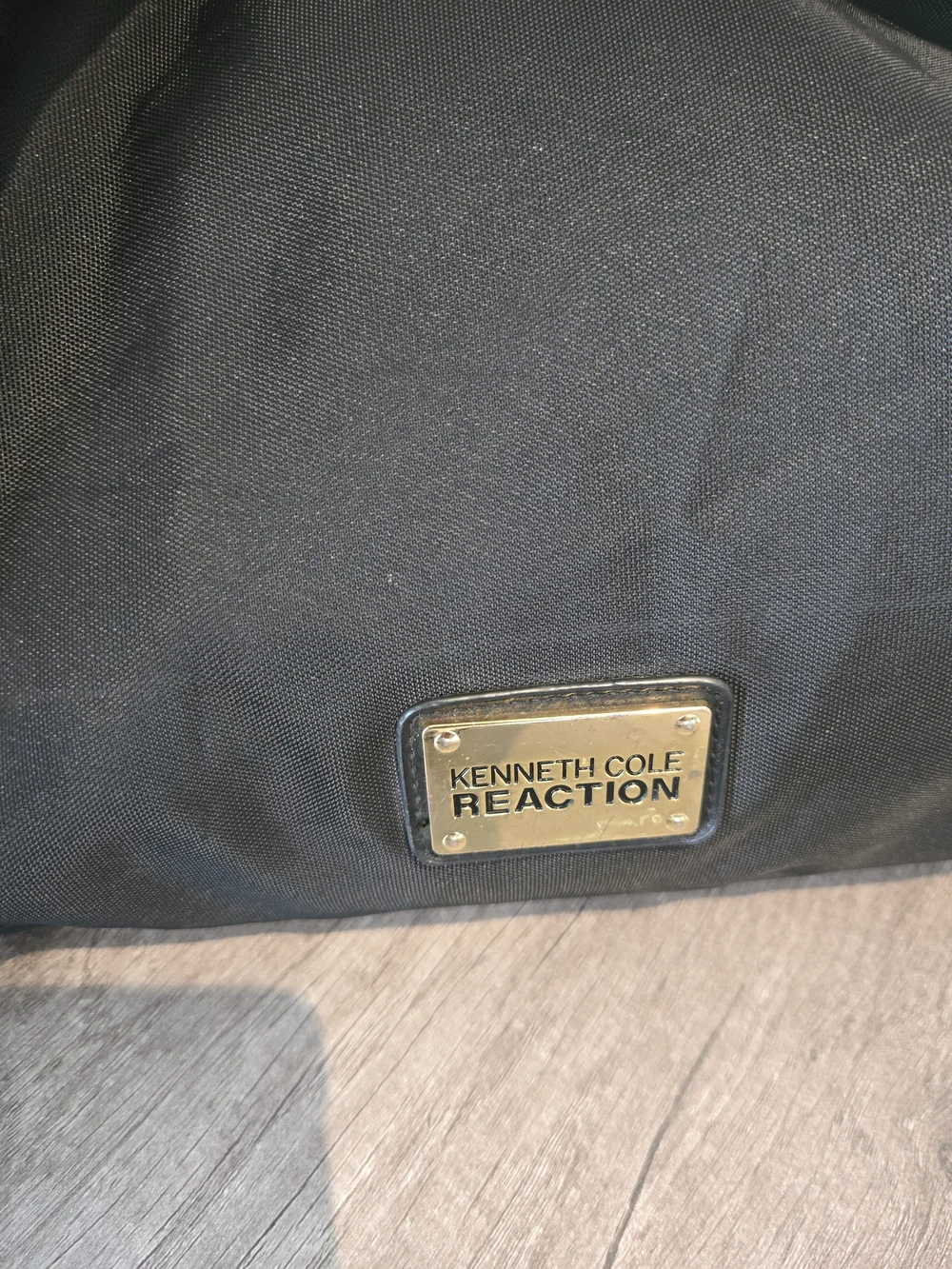 Kenneth Cole Reaction Black Nylon Hobo Bag Gold Hardware Large Shoulder Purse